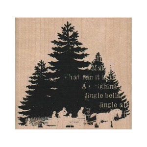 Xmas Silhouette Collage RUBBER STAMP, Christmas Stamp, Holiday Stamp, Christmas Tree Stamp, Jingle Bells Stamp, Christmas Card Stamp