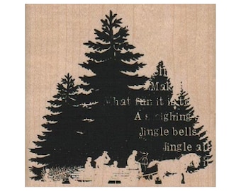 Julsilhuettkollage GUMMISTÄMPEL, Julstämpel, Högtidsstämpel, Julgranstämpel, Jingle Bells-stämpel, Julkortstämpel