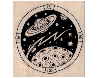 Space Scene RUBBER STAMP, Star Stamp, Celestial Stamp, Space Stamp, Planet Stamp, Outer Space Stamp, Saturn Stamp, Universe Stamp, World