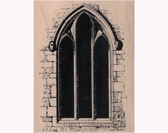 Triple Window RUBBER STAMP, Arched Window Stamp, Church Window Stamp, Building Stamp, Ornate Window Stamp, Victorian Window Stamp, Glass