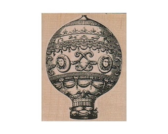 Victorian Balloon RUBBER STAMP, Victorian Stamp, Balloon Stamp, Hot Air Balloon Stamp, Vintage Stamp, Steampunk Stamp, Traveler Stamp