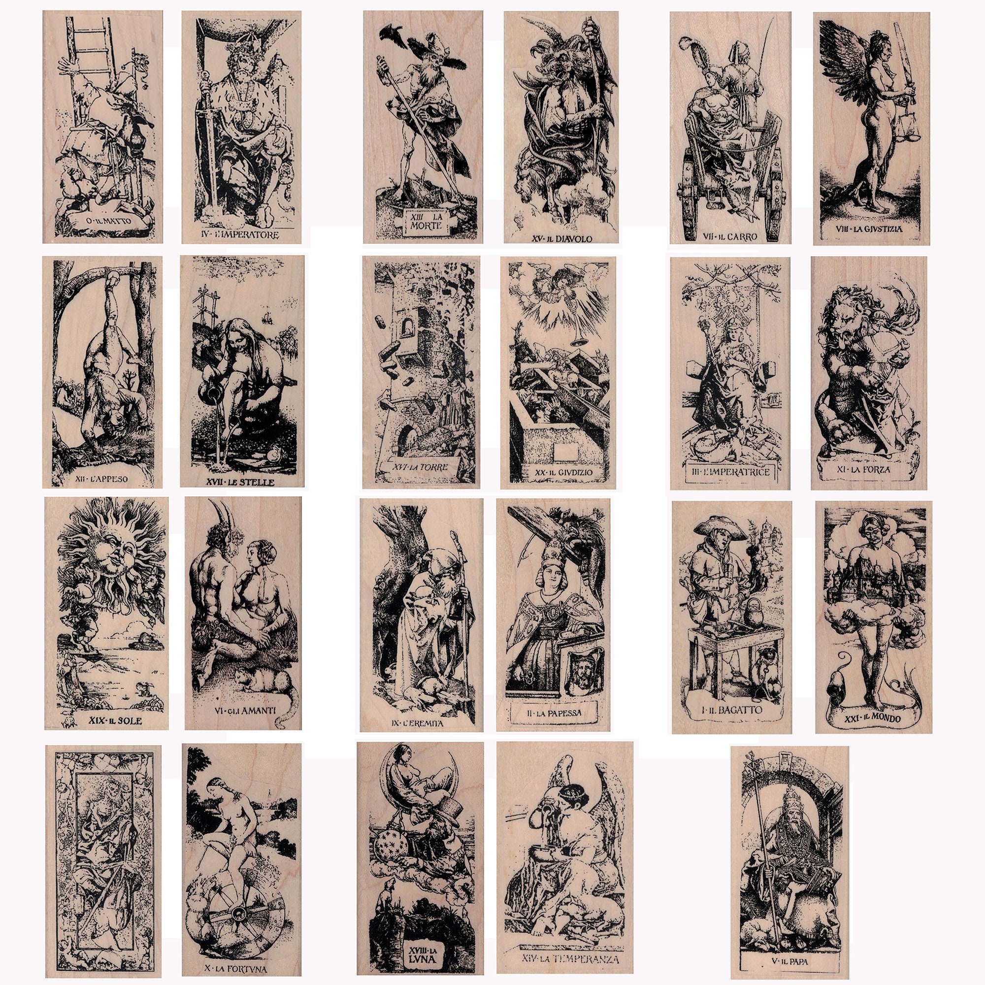 Tarot Set of 23 Rubber Stamps, Fortune Teller Stamp, Tarot