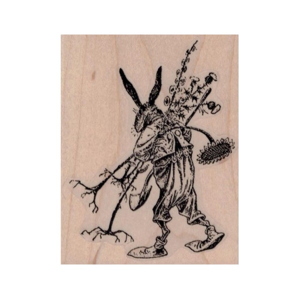 Rabbit Gardener RUBBER STAMP, Gardening Stamp, Nature Stamp, Rabbit Stamp, Bunny Stamp, Easter Bunny Stamp, Bunny Rabbit Stamp, Gardener