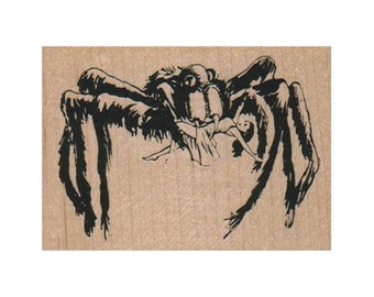 Giant Spider With Lady RUBBER STAMP, Halloween Stamp, Halloween Stamps, Spiderweb Stamp, Spider Stamp, Giant Spider Stamp, Scary Stamp