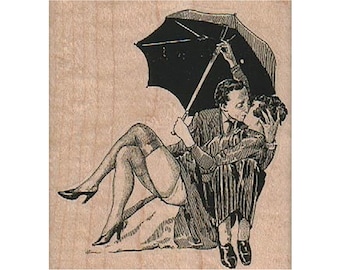 Couple Kissing Under Umbrella RUBBER STAMP, Lovers Stamp, In Love Stamp, Kissing Stamp, Kiss, Love Stamp, Valentine's Day Stamp, Valentine