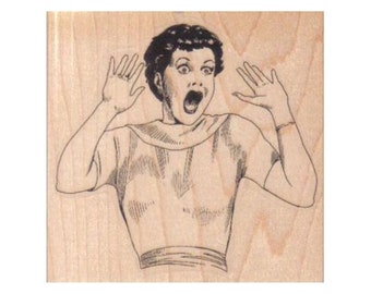 Surprised Woman RUBBER STAMP, Surprised Lady, Lady Rubber Stamp, Screaming Lady Rubber Stamp, Scared Rubber Stamp, Surprise Rubber Stamp