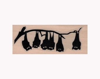 Sello de goma con silueta de murciélagos colgando, sello de Halloween, sello de murciélago, sello terrorífico, sello de vampiro, sello de murciélago colgando, sello de murciélago de Halloween