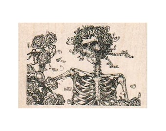 Rosie The  Skeleton RUBBER STAMP, Dead Head Stamp, Skeleton Stamps, Bones Stamp, Skeleton Stamp, Halloween Stamp, Skull Stamp