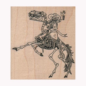 Skeleton On Horse RUBBER STAMP, Skeleton Cowboy Stamp, Skeleton Horse Stamp, Old West Stamp, Rodeo Stamp, Western Stamp, Halloween, Spooky