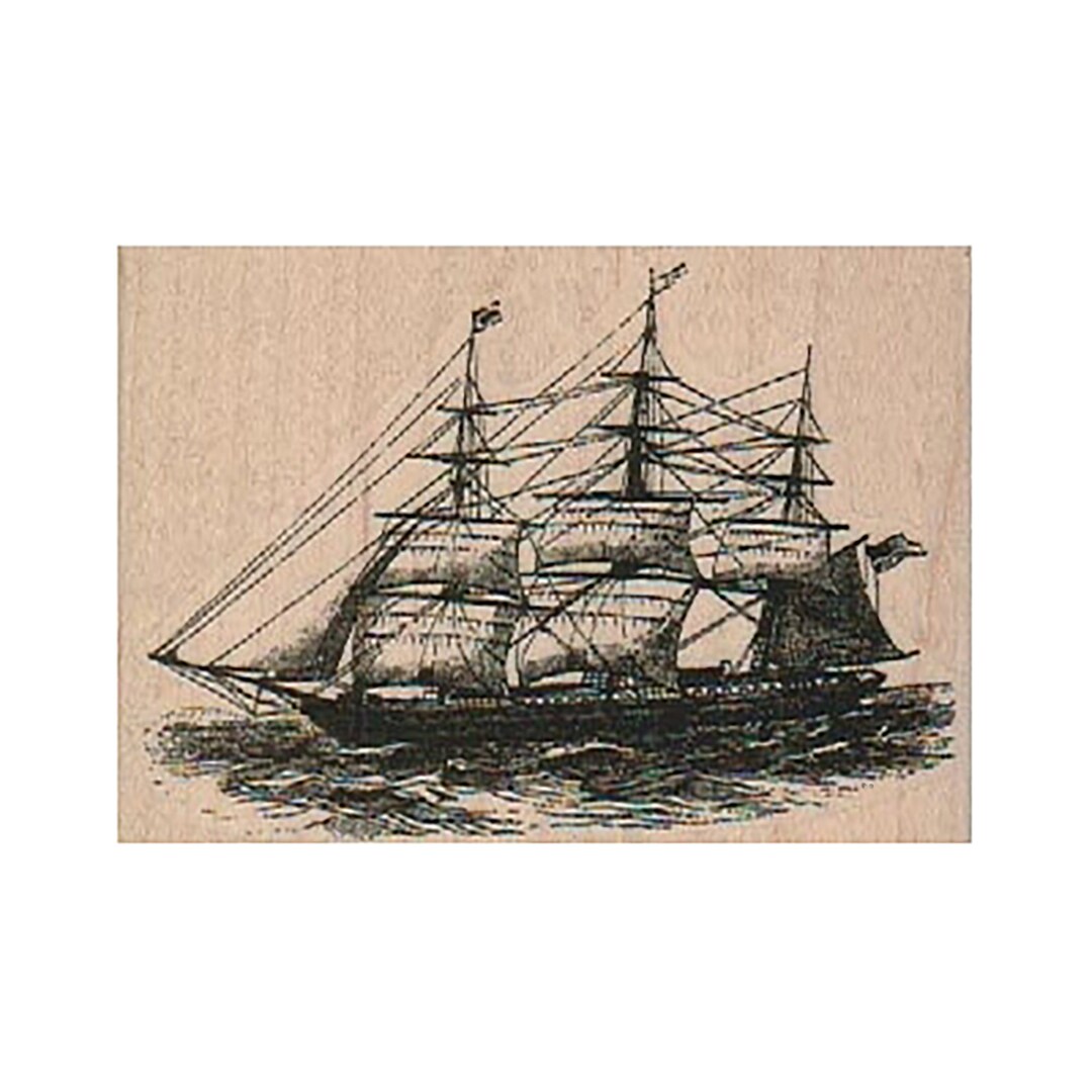 Triple Mast Sailing Ship RUBBER STAMP, Ship Stamp, Travel Stamp, Voyage