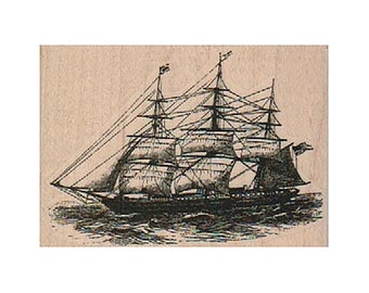 Triple Mast Sailing Ship RUBBER STAMP, Ship Stamp, Travel Stamp, Voyage Stamp, Sea Stamp, Ocean Stamp, Vintage Stamp, Vintage Boat Stamp