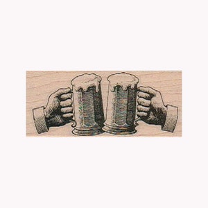 Two Mugs O&#39; Beer RUBBER STAMP, Beer Stamp, Beer Mugs Stamp, Beer Lover Stamp, Ale Stamp, Bar Stamp, Tavern Stamp, Victorian Stamp, Celebrate