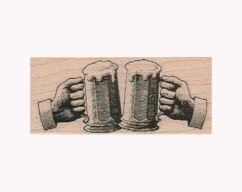 Two Mugs O' Beer RUBBER STAMP, Beer Stamp, Beer Mugs Stamp, Beer Lover Stamp, Ale Stamp, Bar Stamp, Tavern Stamp, Victorian Stamp, Celebrate