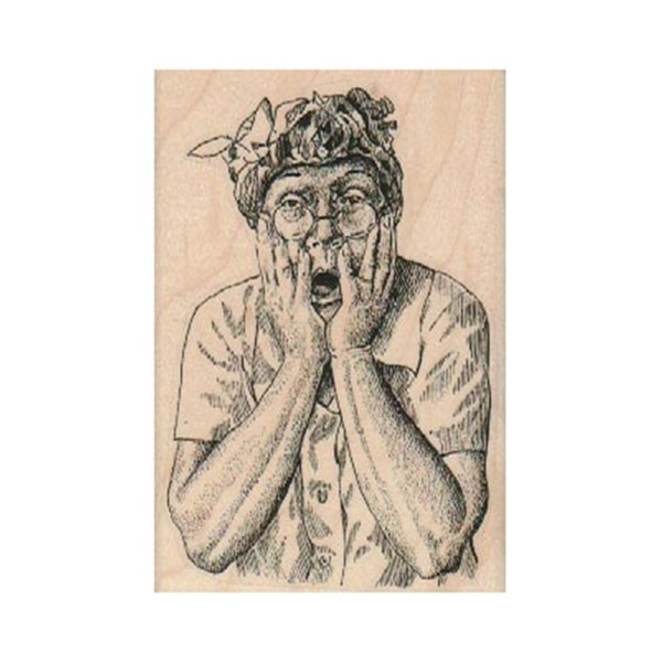 buy old stamp paper online Woman With Hands On Face RUBBER STAMP, Shocked Woman Stamp, Old Lady Stamp, Surprised Lady Stamp, Flabbergasted Woman Stamp, Upset Woman
