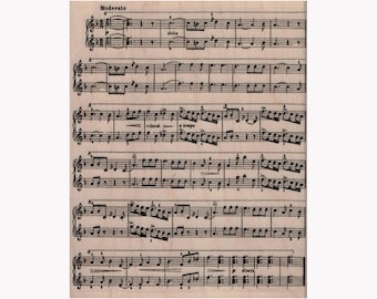 May include: A vintage sheet music page with musical notes and the words "Moderato", "dolce", "ritard", "a tempo", and "diminu"