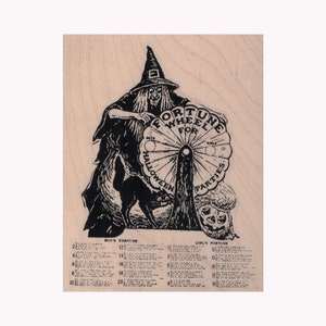 Witch At Fortune Wheel RUBBER STAMP, Halloween Stamp, Witch Stamp, Fortune Wheel Stamp, Halloween Game Stamp, Halloween Party Stamp, Witches