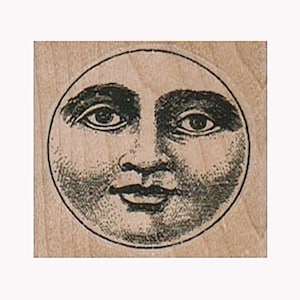 Man In Moon RUBBER STAMP, Moon Circle Stamp, Lunar Stamp, Night Stamp, Full Moon Stamp, Halloween Stamp, Anthropomorphic Moon Stamp, Moon
