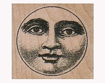 Man In Moon RUBBER STAMP, Moon Circle Stamp, Lunar Stamp, Night Stamp, Full Moon Stamp, Halloween Stamp, Anthropomorphic Moon Stamp, Moon