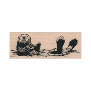 Otter Floating On Back RUBBER STAMP, Otter Stamp, Lutrinae Stamp, Wildlife Stamp, Sea Mammal Stamp, Otter Lover Stamp, Sea Dog, Mammal Stamp