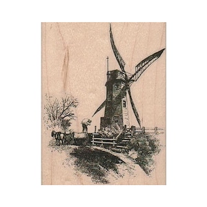 SELLO DE GOMA con escena de molino de viento, sello de molino de viento, sello agrícola, sello de molino, sello de monumento, sello de molino de torre, sello de molino postal, sello holandés