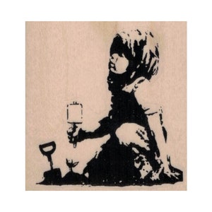 Banksy Junge Pflanzstempel, Stempel Spielendes Kind, Kinderstempel, Stempel Kleiner Junge, Gartenstempel, Stempel Pflanzliches Kind, Stempel Kind spielend