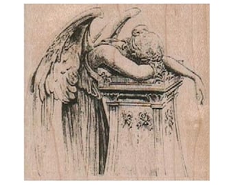 Angel Weeping Over Pillar RUBBER STAMP, Angel Stamp, Sad Angel Stamp, Weeping Angel Stamp, Statue Stamp, Religious Stamp, Angelic Stamp