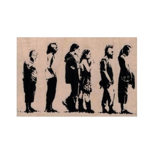 Banksy Line Of Punks RUBBER STAMP, Crowd of People Stamp, People Stamp, Rockers Stamp, Punk Rockers Stamp, Standing in Line Stamp, Rebels