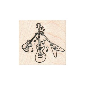 Gitaartrio RUBBERSTEMPEL, gitaarstempel, muziekstempel, rubberstempel gitaren, elektrische gitaarstempel, stalen gitaarstempel, V-vormige gitaar