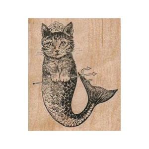 Cat Mermaid RUBBER STAMP, Fantasy Stamp, Ocean Stamp, Beach Stamp, Sea Stamp, Mermaid Stamp, Cat Stamp, Cat Lover Stamp, Cats Stamp, Feline