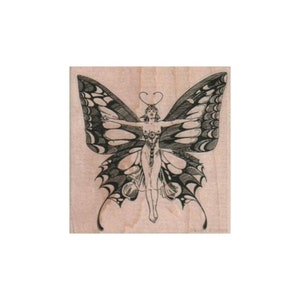 Butterfly Lady RUBBER STAMP, Fantasy Stamp, Fairy Stamp, Garden Stamp, Butterfly Stamp, Mystical Stamp, Flying Lady Stamp, Butterfly Stamp