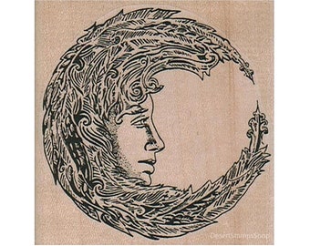 Mr. Moon RUBBER STAMP, Man in the Moon Stamp, Lunar Stamp, Night Stamp, Crescent Moon Stamp, Moon Stamp, Celestial Stamp, Fantasy Stamp,Moon