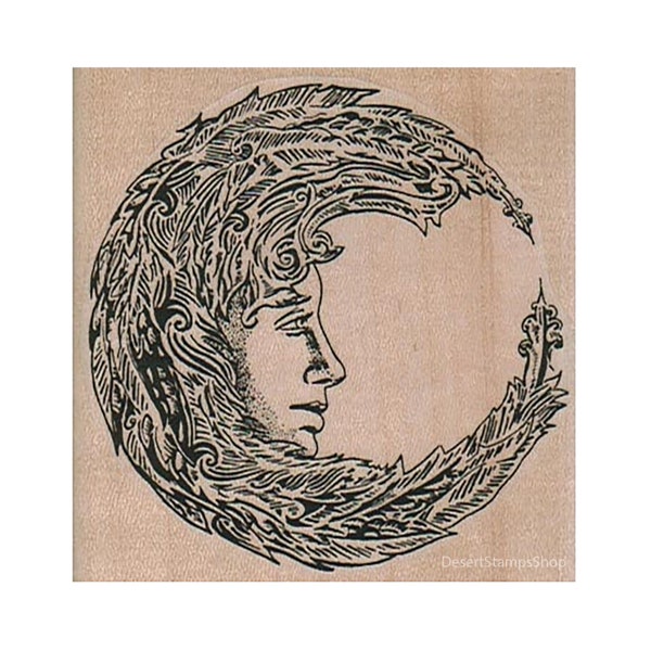 Mr. Moon RUBBER STAMP, Man in the Moon Stamp, Lunar Stamp, Night Stamp, Crescent Moon Stamp, Moon Stamp, Celestial Stamp, Fantasy Stamp,Moon