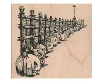 Kürbis am Zaun STEMPEL, Halloween Stempel, Kürbis-Schnitzstempel, Halloween-Spaß-Stempel, Kürbis-Stempel, Halloween-Stempel