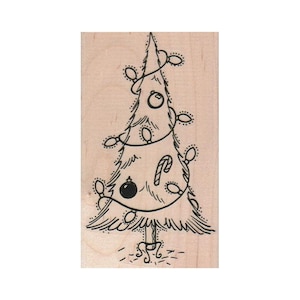 Lighted Christmas Tree RUBBER STAMP, Tree Lights Stamp, Christmas Stamp, Christmas Tree Stamp, Holiday Stamp, Christmas Tree Stamp, X-MAS