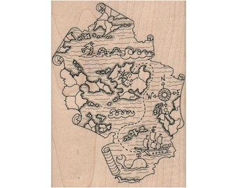 Treasure Map RUBBER STAMP, Map Stamp, Background Stamp, Mixed Media Stamp, Travel Stamp, Pirate Stamp, Buried Treasure Stamp, Treasure Stamp