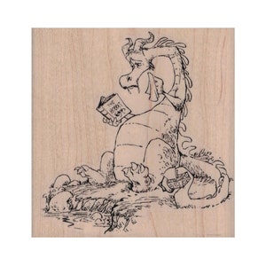 Tampon en caoutchouc lecture dragon, tampon fantaisie, tampon dragon, tampon Aagar l'émotion, tampon conte de fées, tampon médiéval, tampon château, livres