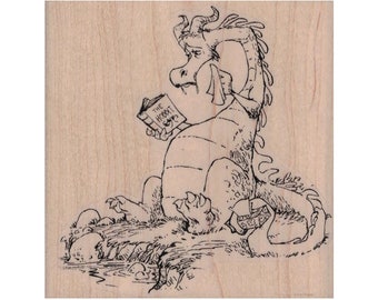 Sello de goma de dragón lector, sello de fantasía, sello de dragón, sello de Aagar el Emocional, sello de cuento de hadas, sello medieval, sello de castillo, libros