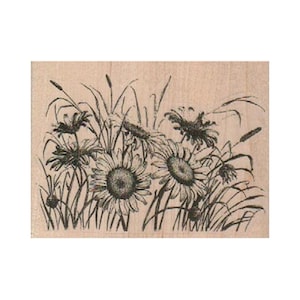 Sunflowers RUBBER STAMP, Leafy Sunflower Rubber Stamp, Flower Stamp, Sunflower Stamp, Nature Stamp, Flower Lover Stamp, Garden Rubber Stamp