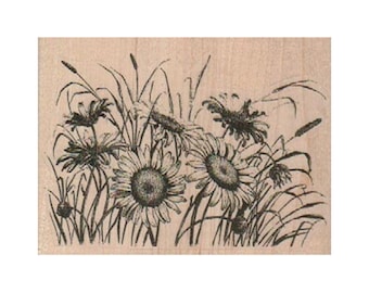 Sunflowers RUBBER STAMP, Leafy Sunflower Rubber Stamp, Flower Stamp, Sunflower Stamp, Nature Stamp, Flower Lover Stamp, Garden Rubber Stamp