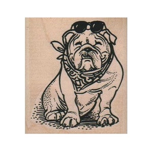 Bulldog with Sunglasses and Bandanna RUBBER STAMP, Bulldog Stamp, Dog Rubber Stamp, Dog Days of Summer, Dog with Glasses, Doggy Rubber Stamp