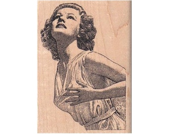 Rubberstempel Beautiful Lady, Retro Lady-stempel, Lady Look Up-stempel, Beautiful Lady Retro Looking Up-stempel, Filmsterstempel, Glamoureuze Dame