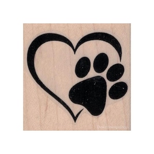 Paw Heart RUBBER STAMP, Dog Stamp, Cat Stamp, Pet Stamp, Animal Lover Stamp, Dog Lover Stamp, Cat Lover Stamp, Paw Print Stamp, Heart Stamp