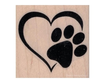 Paw Heart RUBBER STAMP, Dog Stamp, Cat Stamp, Pet Stamp, Animal Lover Stamp, Dog Lover Stamp, Cat Lover Stamp, Paw Print Stamp, Heart Stamp