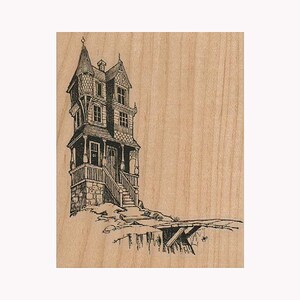 Haunted Mansion RUBBER STAMP, Halloween Stamp, Haunted House Stamp, Scary Stamp, Haunting Stamp, Halloween Cards, Ghosts, Witches, Haunted