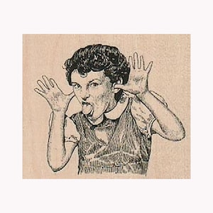 Girl Making Face RUBBER STAMP, Sassy Stamp, Tongue Out Stamp, Teasing Stamp, Naughty Girl Stamp, Mean Girl Stamp, Silly Girl Stamp, Faces