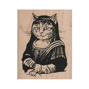 Mona Cat RUBBER STAMP, Mona Lisa Stamp, Famous Paining Stamp, Leonardo de Vinci Stamp, Cat Stamp, Feline Stamp, Funny Cat Stamp, Cat Lover