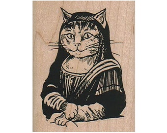 Mona Cat RUBBER STAMP, Mona Lisa Stamp, Famous Paining Stamp, Leonardo de Vinci Stamp, Cat Stamp, Feline Stamp, Funny Cat Stamp, Cat Lover