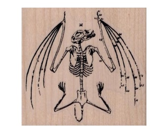 TIMBRO IN GOMMA con scheletro di pipistrello, timbro di Halloween, timbro di Halloween spettrale, timbro con ossa, timbro con scheletro, timbro con pipistrello, lavoretti di Halloween