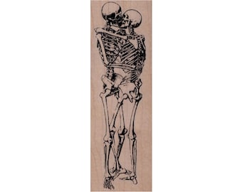 Kissing Skeletons RUBBER STAMP, Halloween Stamp, Spooky Halloween Stamp, Bones Stamp, Skull Stamp, Anatomy Stamp, Skeleton Stamps, Skeletal