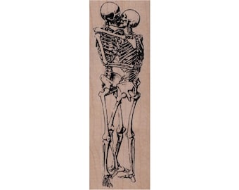 Sello de goma &quot;Esqueletos besándose&quot;, sello de Halloween, sello de Halloween espeluznante, sello de huesos, sello de calavera, sello de anatomía, sellos de esqueletos, esquelético